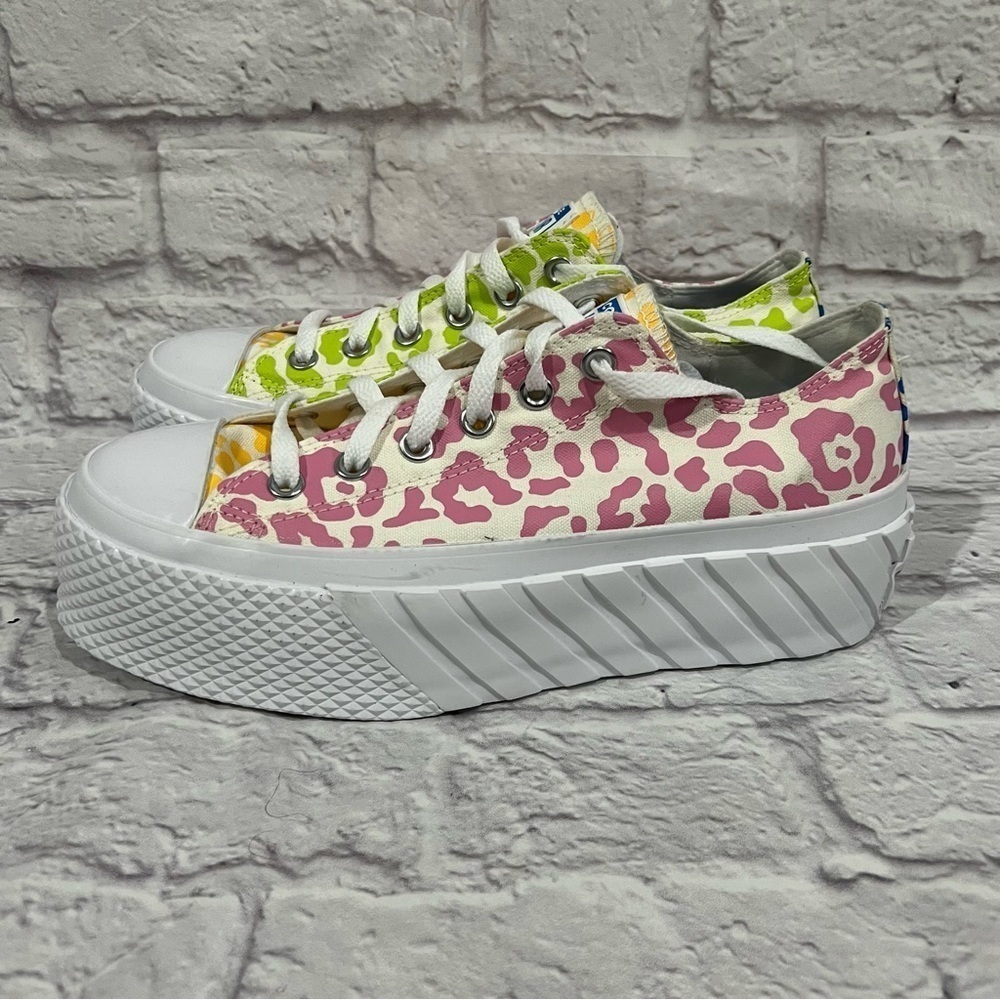 Converse Pink and Green Leopard Print Sneakers